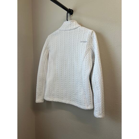 Spyder White Cream Cable Knit Full Zip Sweater Jacket Women’s Medium w/ Pockets - Picture 11 of 13